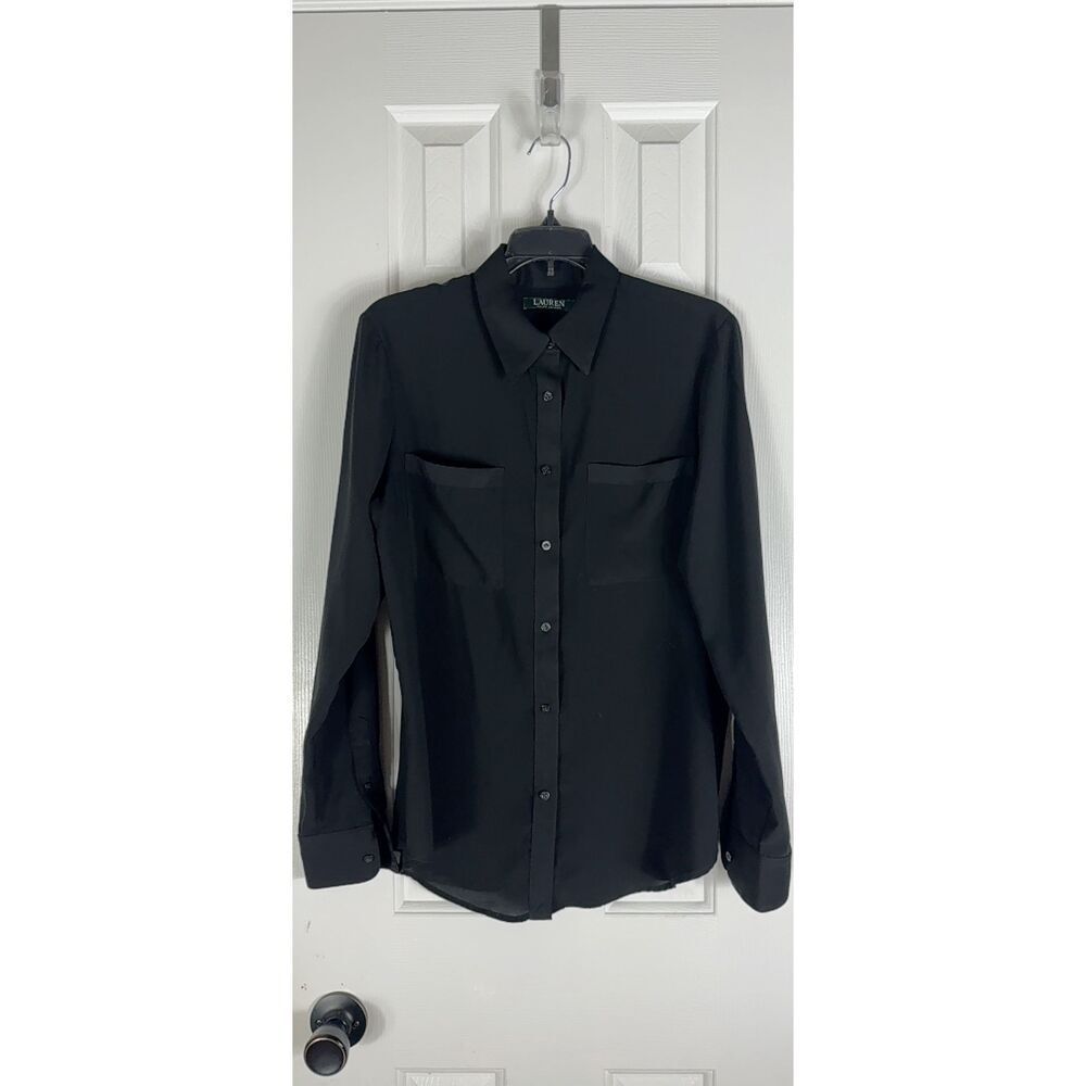 Ralph Lauren Womens Black Button Front Blouse Size M